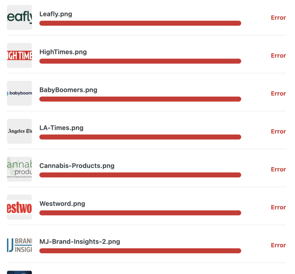 Image upload errors for various files with logos